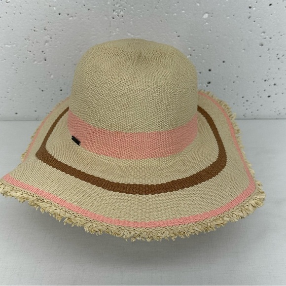 Roxy size M/ L Straw Pink Stripe Floppy Fringe Sun Hat - Picture 4 of 11